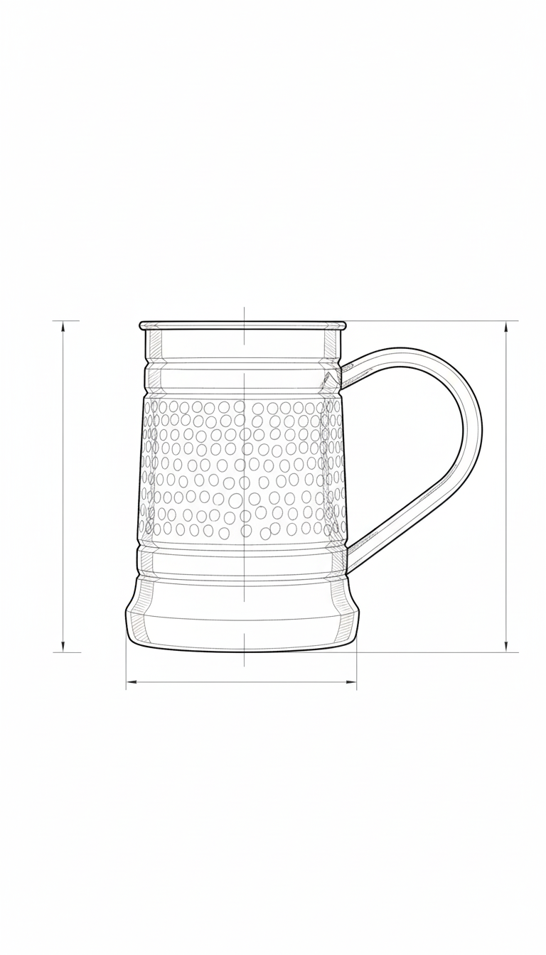 Copper Beer Mug - Hammered Finish Dimensions - Viviana London Copper Beer Mug - Hammered Finish dimensions diagram - Viviana London artisan product specification